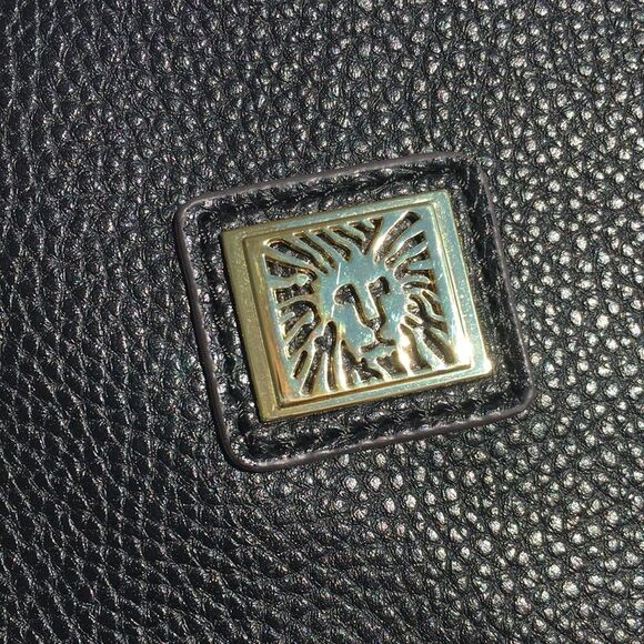 Anne Klein black faux leather bag/ tote bag with polka dot lining - Picture 4 of 15